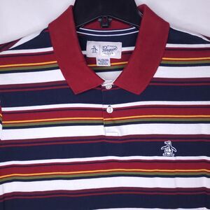 Original Penguin Polo Shirt Mens XL Striped Red, White, Navy Cotton